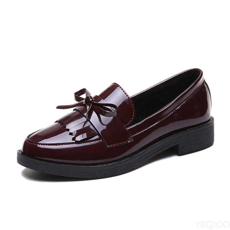 Fashion Retro casual women's bow small leather shoes breathable simple comfortable in spring women's single shoes coarse single shoes
