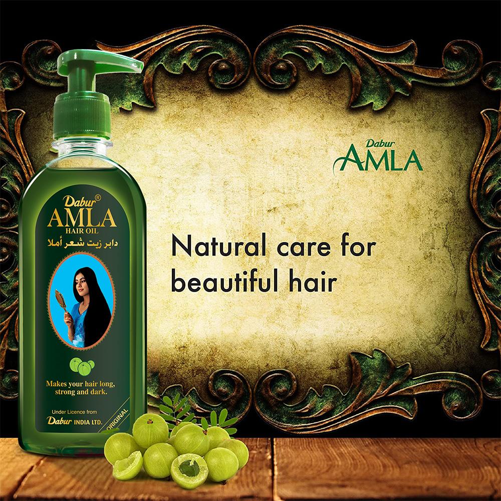 Pour cheveux longs, forts et foncés - 200 ml + pompe. Huile capillaire Dabur Amla facile à utiliser avec pompe | Enrichie en amla, huiles naturelles et vitamine C.