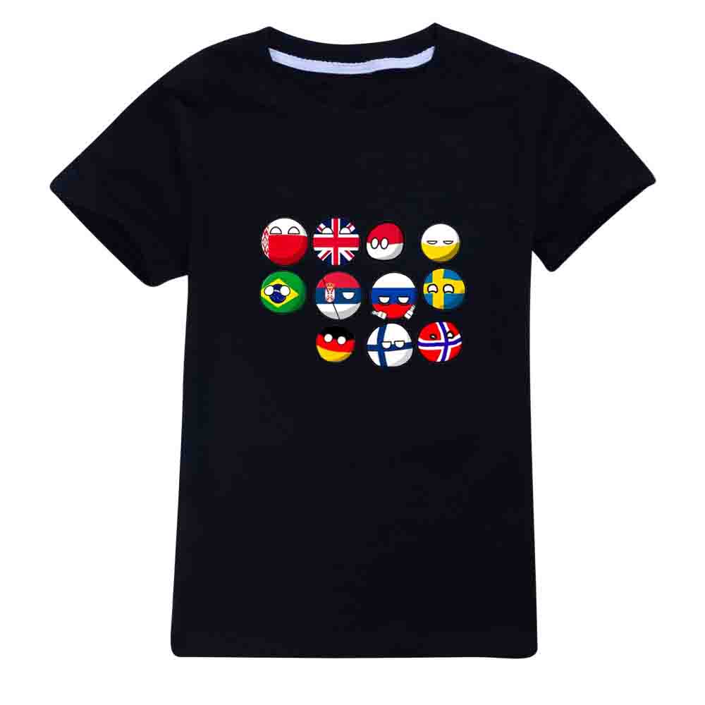 Kids Cotton T-shirt Cartoon Countryball Polandballs Print Short Sleeve Tee 100cm