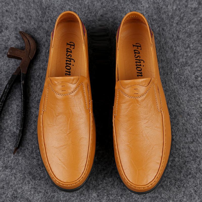 Fashion Classic Business Shoes Genuine Leather Mens Slip on Flats All-match Male Comfortable Loafers Casual Shoes Soft-Soled Moccasins