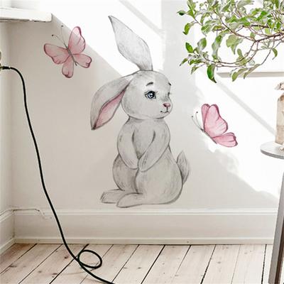 Adesivos de Parede Fofos de Coelho e Borboleta para Quarto de Bebê, Vinil Impermeável Auto-Adesivo Removível Papel de Parede Para ARI