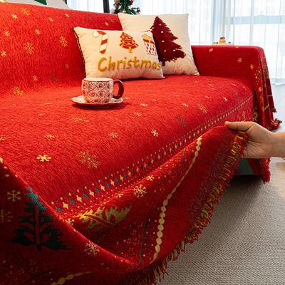 Cat-Proof Chenille Christmas Sofa Towel Holiday Dirt-Resistant Sofa Cover For Home All-Inclusive Knee Blanket For Four Seasons
