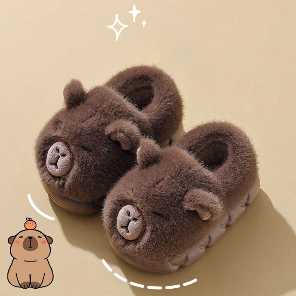 Warm Kids Slippers Capybara Fluffy Slippers Cute Cotton Shoes Winter