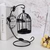 Retro Hollow Out Bird Cage Iron Hanging Candle Holder Candlestick Lantern Home Decor (Black)