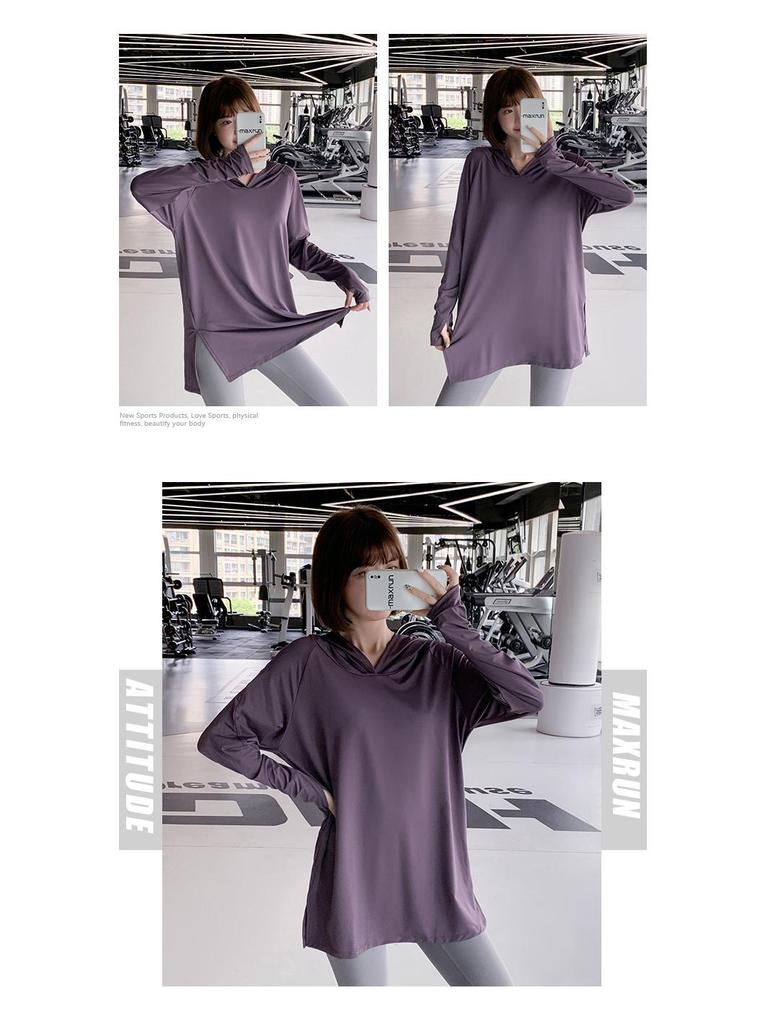 Plus Size Women's Hooded Yoga and Fitness Top - Loose Fit Running Blouse for Spring and Autumn