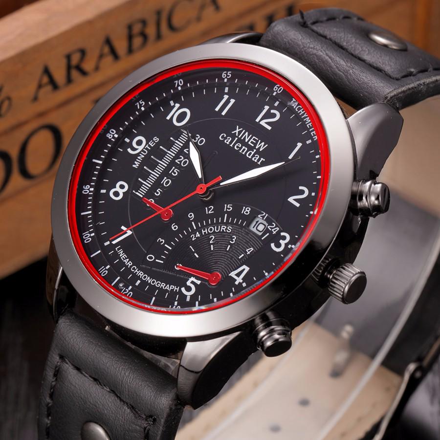 

Военные кожаные водонепроницаемые кварцевые аналоговые армейские мужские кварцевые наручные часы с датой One Size чёрный