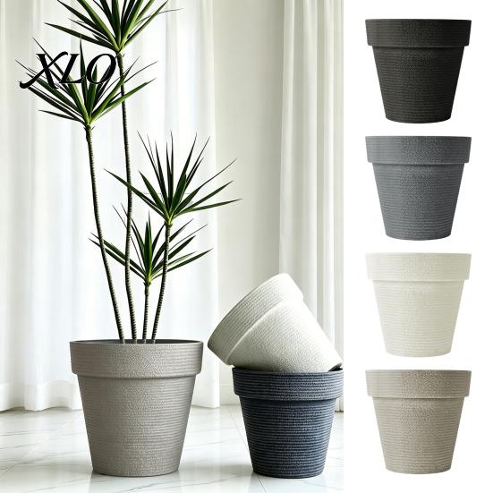 Sun Proof Anti Aging Plant Containers Round Large Planter with Drainage Hole, 12 Inch Dia Stone-Look Flower Thickened Durable Pots for Office