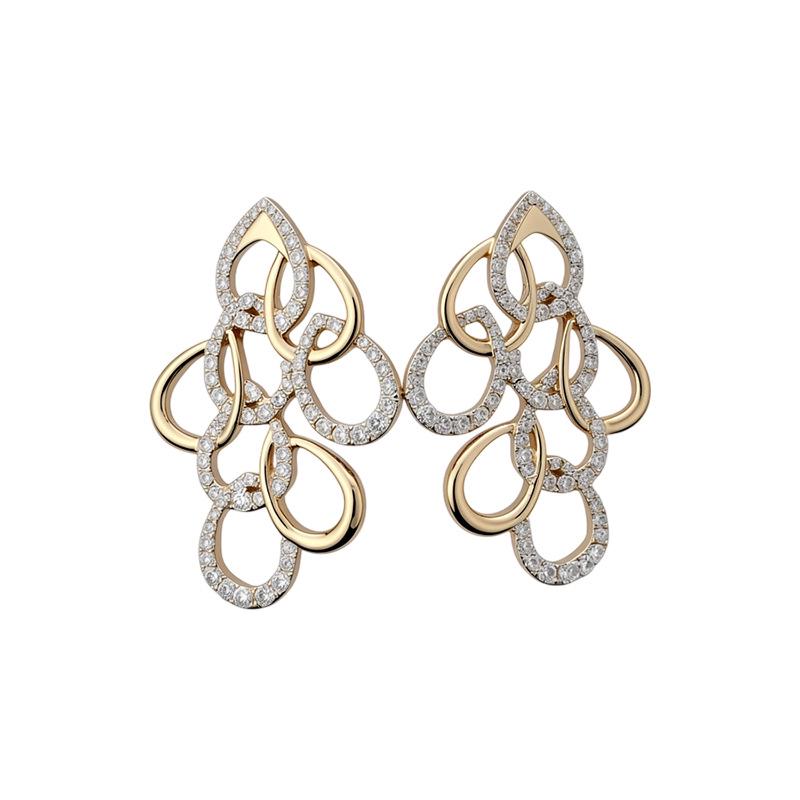 Elegant Water Drop Diamond Hollow Earrings - Silver Needle, European & American Style, Exaggerated Fashion, Luxurious High-End Design.