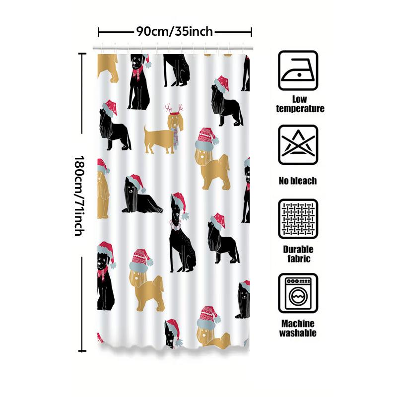 Tu Cute Dog Christmas Shower Curtain Waterproof Festive Holiday Bathroom Decor Farmhouse Style Modern Pattern Holiday Gift Dog L