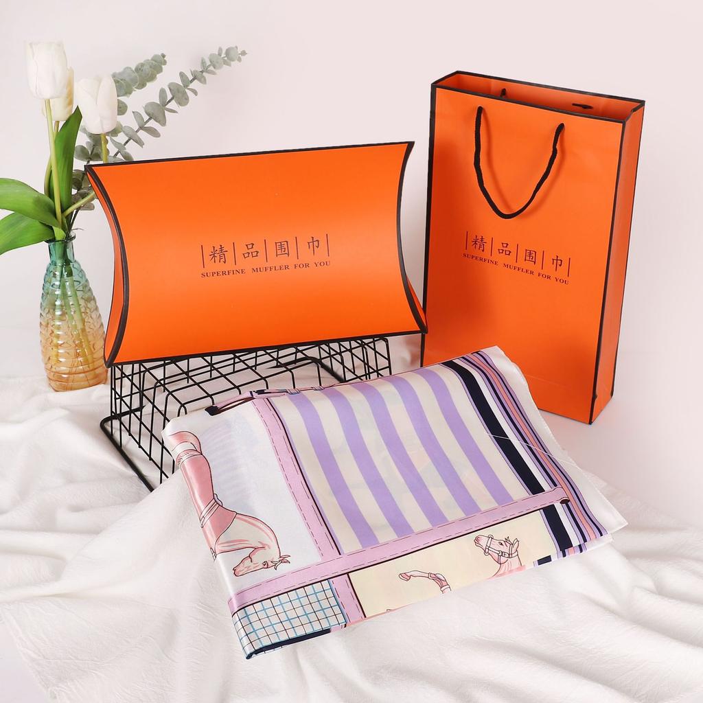Simulated Silk Silk Scarf Square Scarf Women's Korean Edition Fashion Letter Printed Small Square Scarf Workplace Decoration Scarf