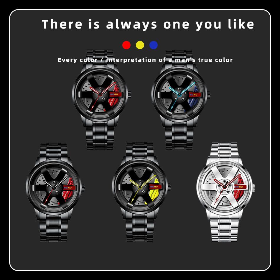 Casual Men's Watch Stainless Steel Watch Fashion Business Men's Watch Sports Watch Personality Watch Quartz Watch Car Hub Watch