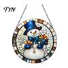 Durable Acrylic Holiday Signage Christmas 2D Hanging Ornaments, Stained Glass Style Snowman Santa Snowflake Lightweight Wall Ornaments Window