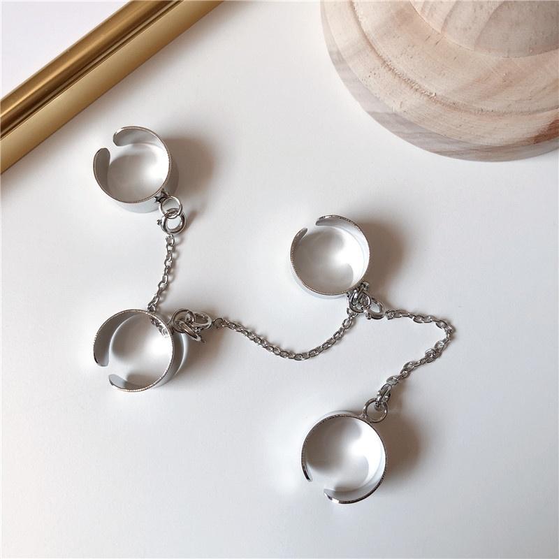 Net Celebrity Bungee Chain Combination Ring Punk Fan Opening Male and Female One-piece Dark Ring Index Finger Ring