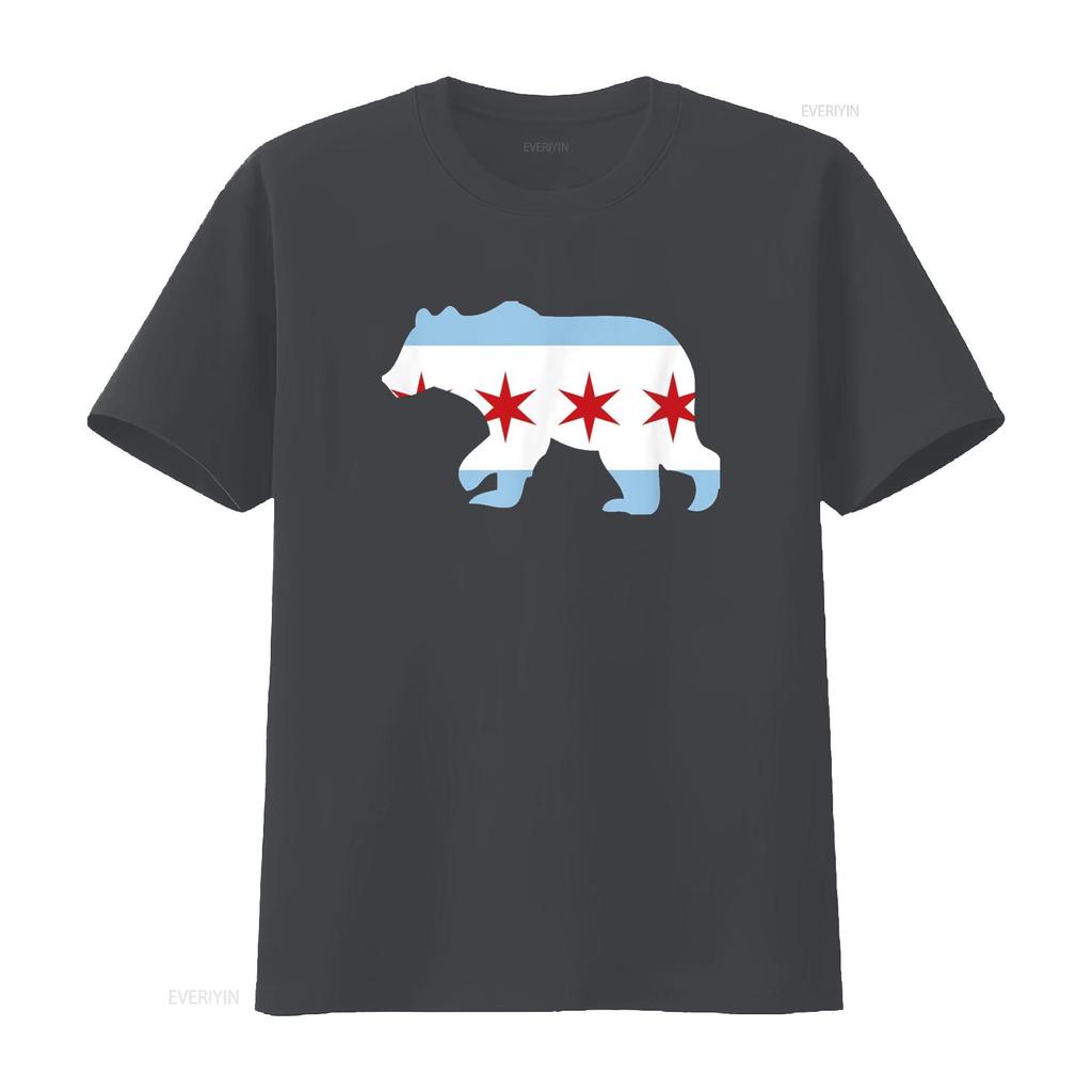 BEAR Chicago Flaggen Stadt T-Shirt vintage gewaschen leicht vielseitig Unisex Mann bequem atmungsaktiv weich Mode Streetwear
