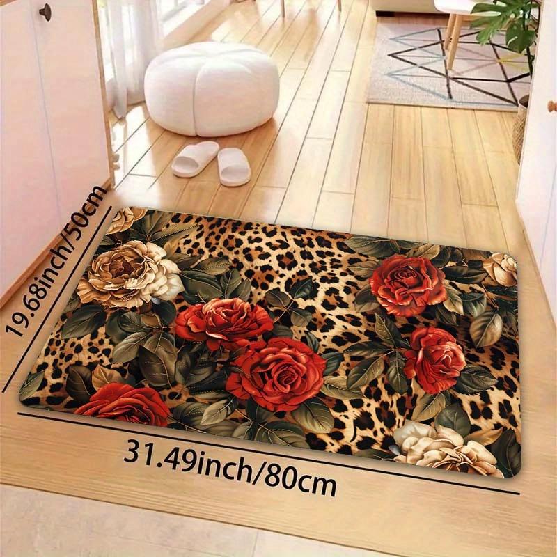

VIKAMA Vintage Leopard Print And Floral Pattern Rug Machine Washable Suitable For Entrances, Living Rooms, Bedrooms Home Decor 40x60cm