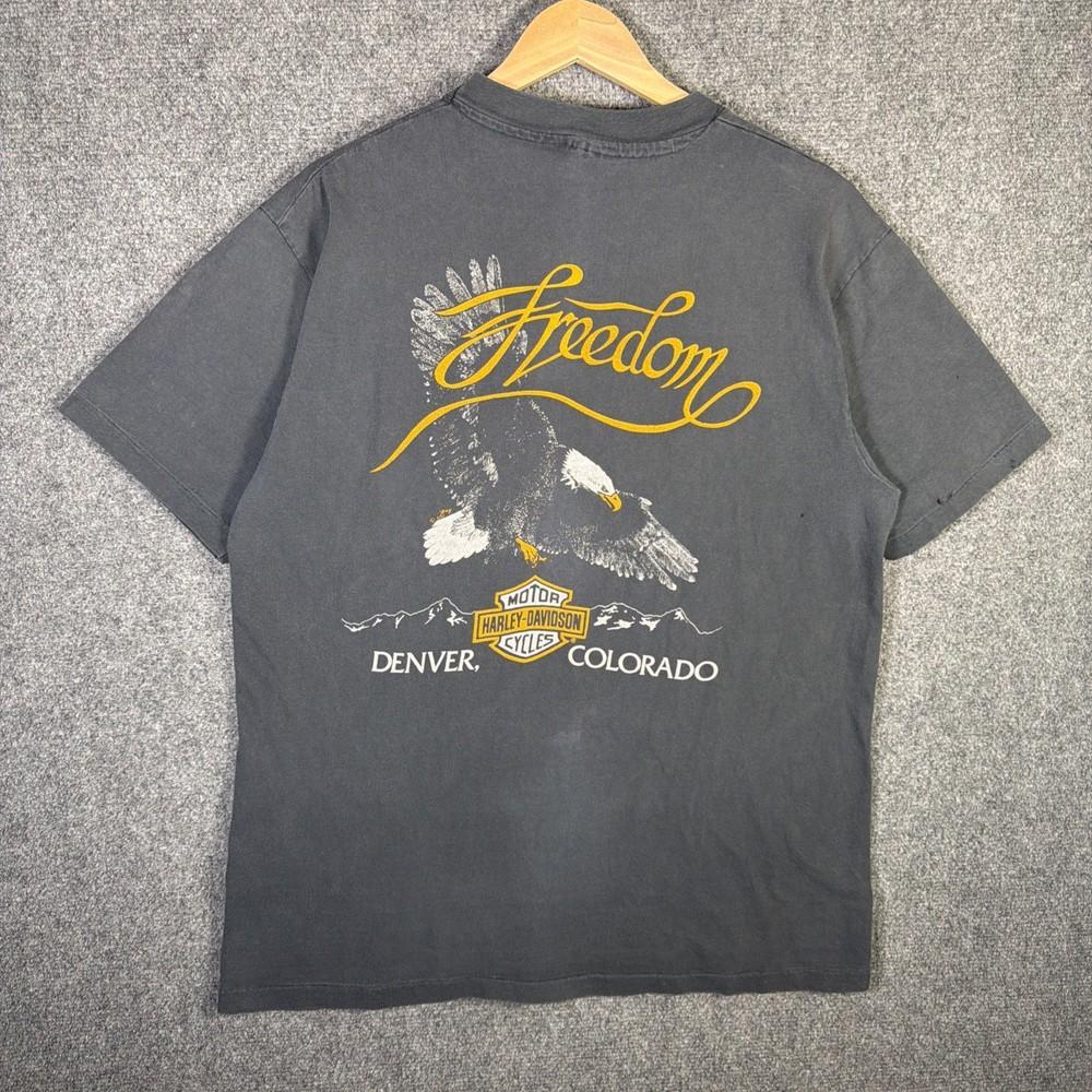 Vintage Harley Davidson Shirt Large 80s Freedom Colorado RARE Faded Eagle 1989 Unisex T-Shirt