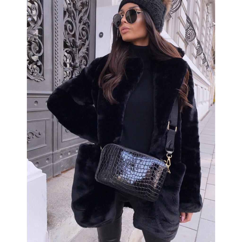 Damenmantel Winter Verdickter warmer Kunstpelzmantel Mittellanger Revers-Damenmantel