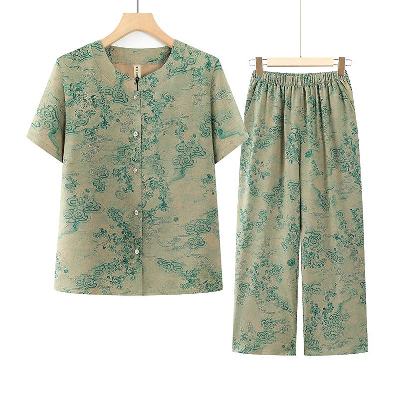 Summer Plus-Size Two-Piece Stylish Set for Middle-Aged & Elderly Women with Short Sleeves