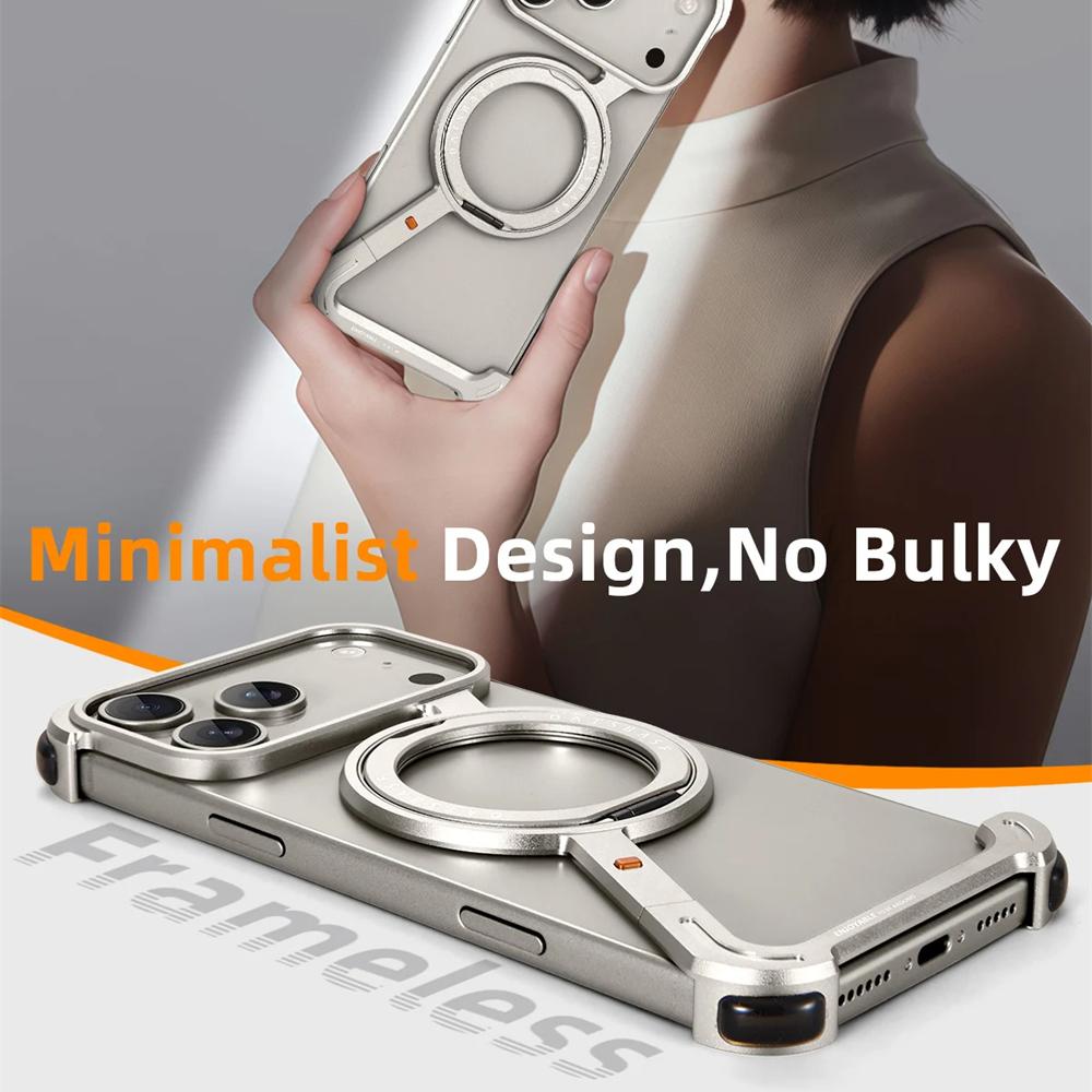 Luxury Metal Magnetic Phone Case for iPhone 17 Air 16 15 Pro Max For Magsafe 360° Rotation Stand Frameless Shockproof Protection Cover