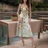 Women's Casual Fashion Round Neck Sleeveless Printed Side Pocket Midi Dress