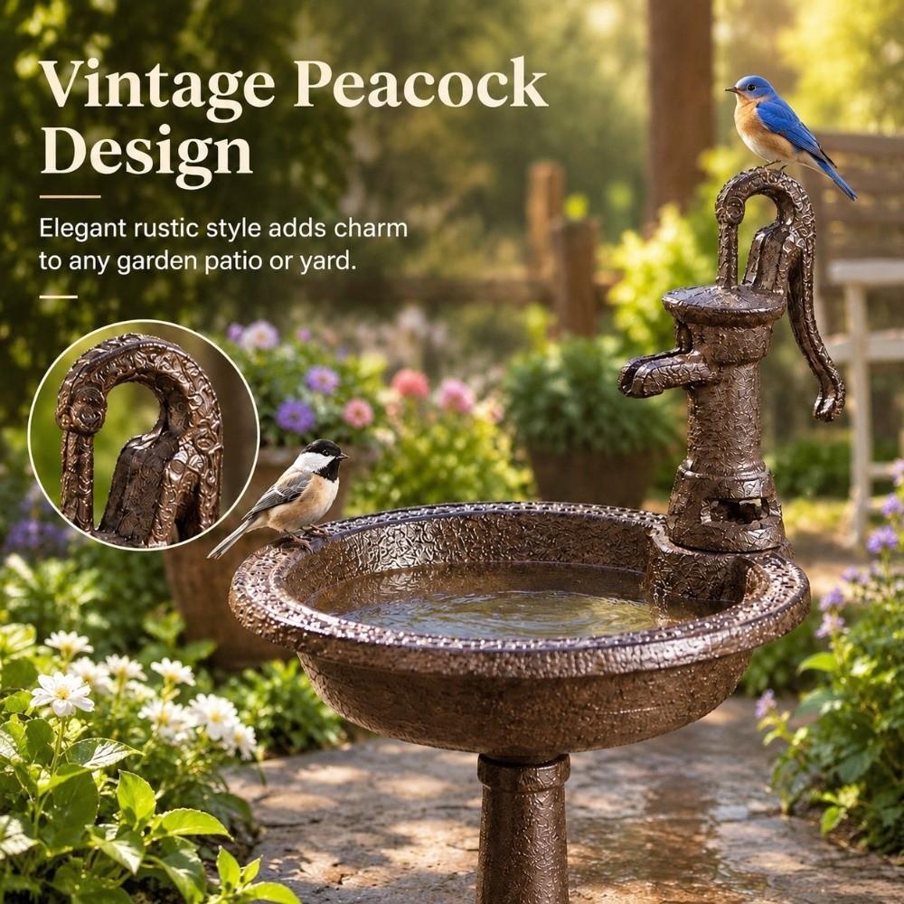 Vintage Bird Feeder Cast Iron Water Pump Bird Feeder Durable Peacock Shaped Bird Bath Patio