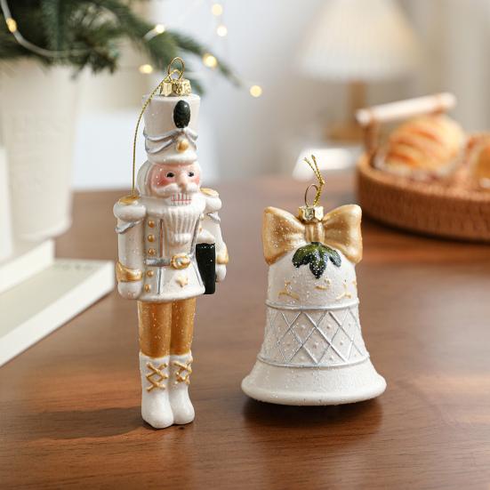 Christmas Ornaments White Plastic Tree/Snowman/Bell/Snowflake/Nutcracker Christmas Tree Ornament for Xmas Home Decor