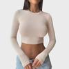 2025 Pure Desire Women's Round Neck Long Sleeve Crop Top - Slimming & Stylish for Spring and Autumn