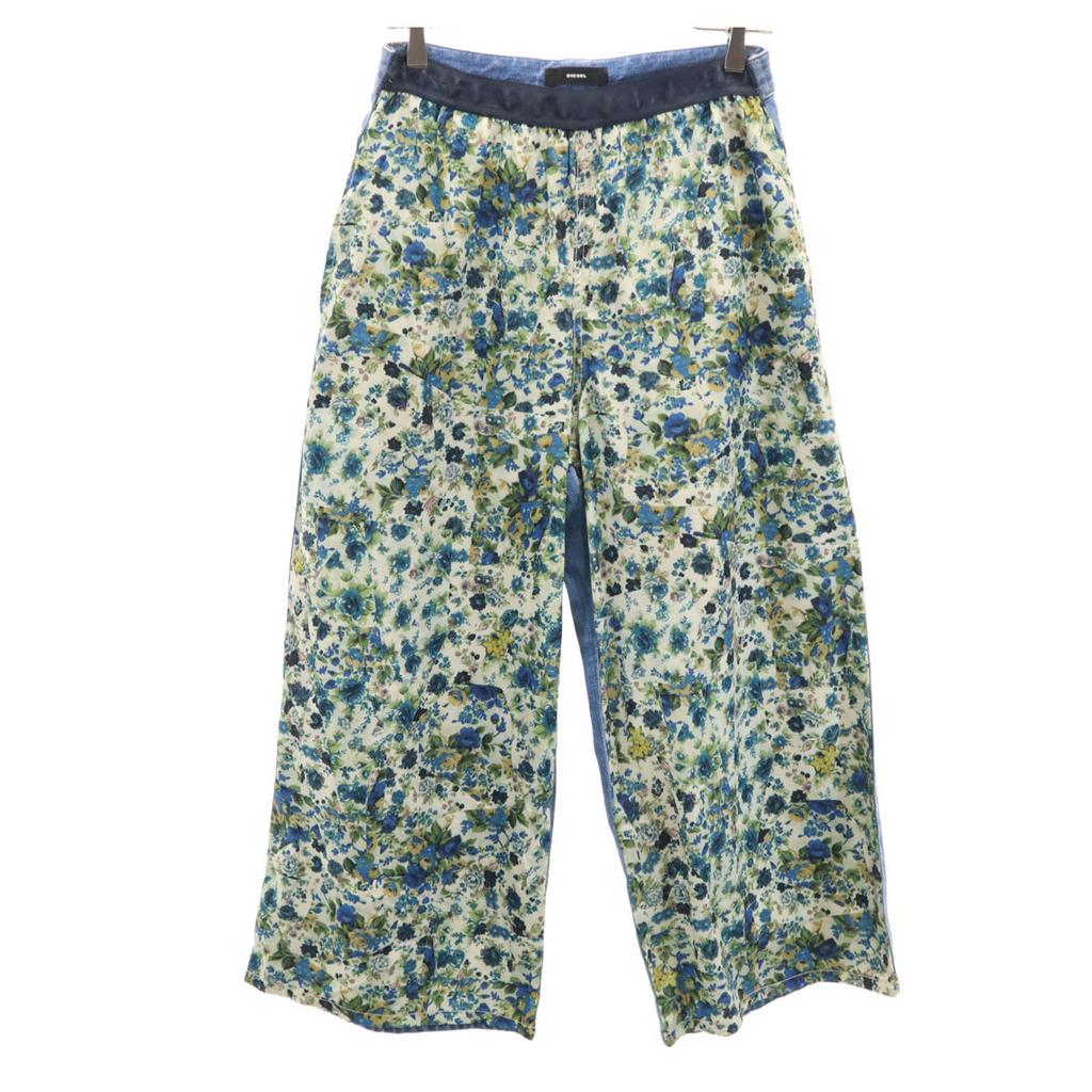 Diesel Floral Pattern Switching Wide Denim Pants XS Blue Women Used