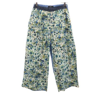 Floral Pattern Switching Wide Denim Pants XS Blue Women Used