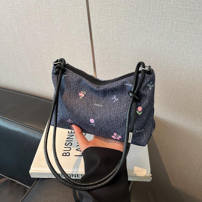 Small fresh denim cloth bag printing 2026 new handbag portable going out underarm bag small handbag