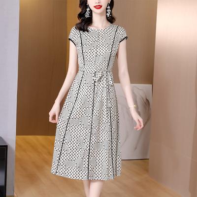 Schickes langes Kleid mit Rundhalsausschnitt und Vintage-Blumendruck für Damen