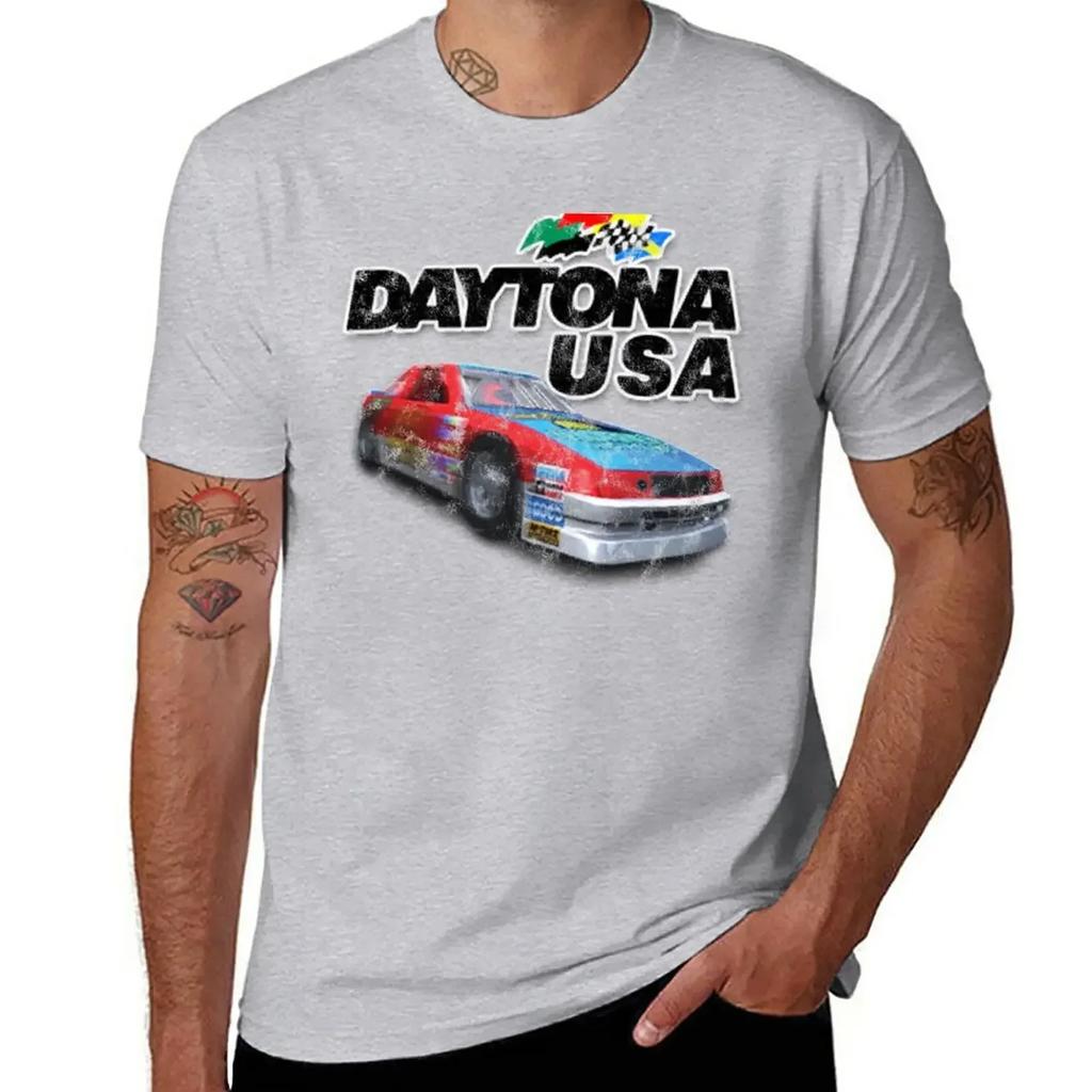 Übergrößen Tops Herrenbekleidung Custom T-Shirts Designe deine eigenen Workout-Shirts für Männer Daytona USA Distressed Auto Logo T-Shirt