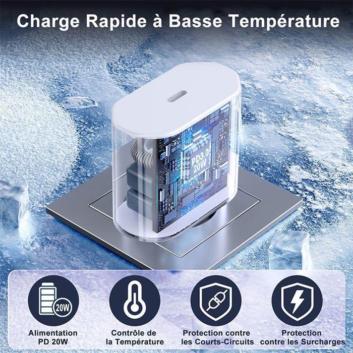 Chargeur Rapide - WENZYLIQUOX - 35W Kit - USB-C Vers Lightning - Câble MFi 2 M - Protection Surtension