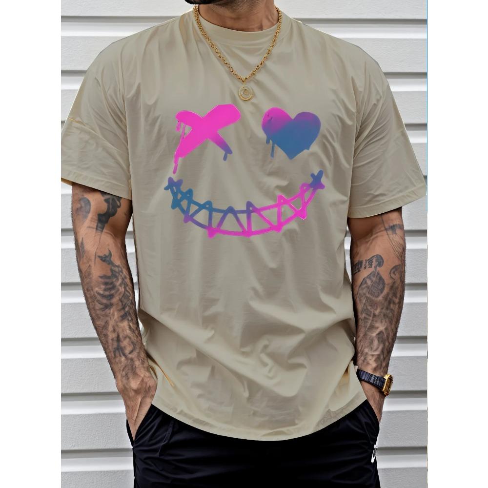 

Мужская летняя 100% хлопок повседневная модная повседневная большого размера с принтом улыбающегося лица, мужской топ с коротким рукавом L