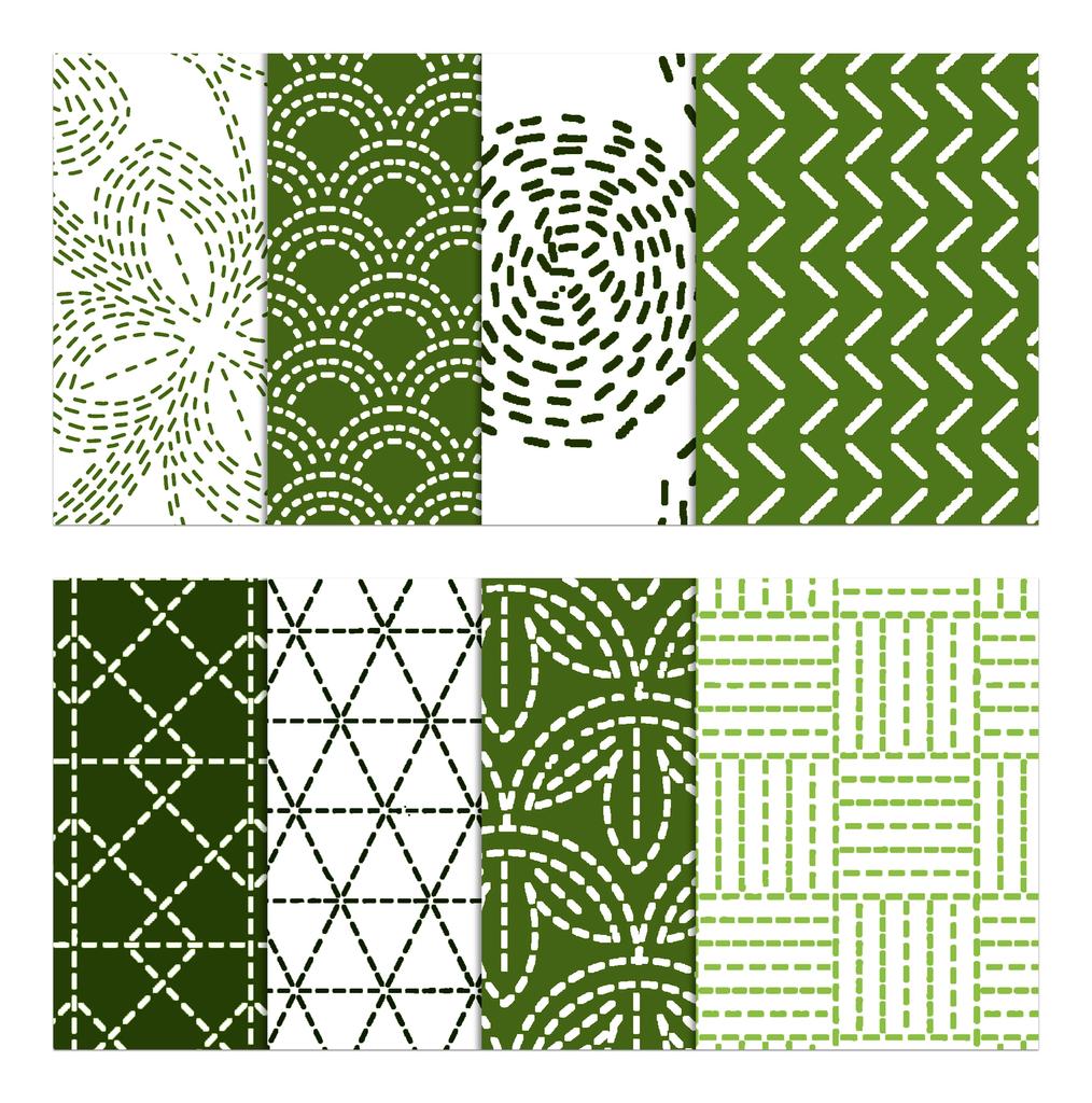 Soimoi 8 Pc Fat Quarter Bundle-  Japanese Sashiko  Print 18"x 22"  DIY Patchwork-  100  Cotton  Pre-Cut Quilting Fabric  White &