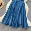 Summer new denim dress women's design sense hollow waist thin temperament split end sleeveless long skirt