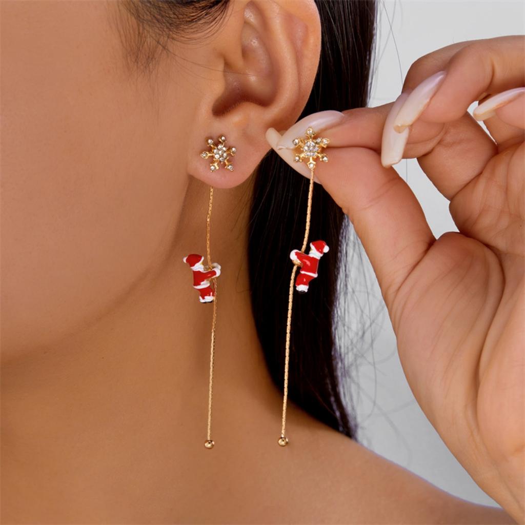 Christmas Crawling Santa Claus Earrings For Women Men Xmas Hat Glove Candy Snowflake Star Fringe Dangle Creative Holiday Jewelry