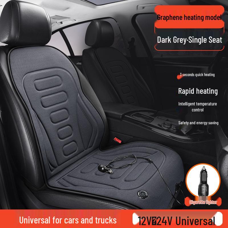 Universal 12V/24V Graphene Heated Car Seat Cushion with Cigarette Lighter Adapter