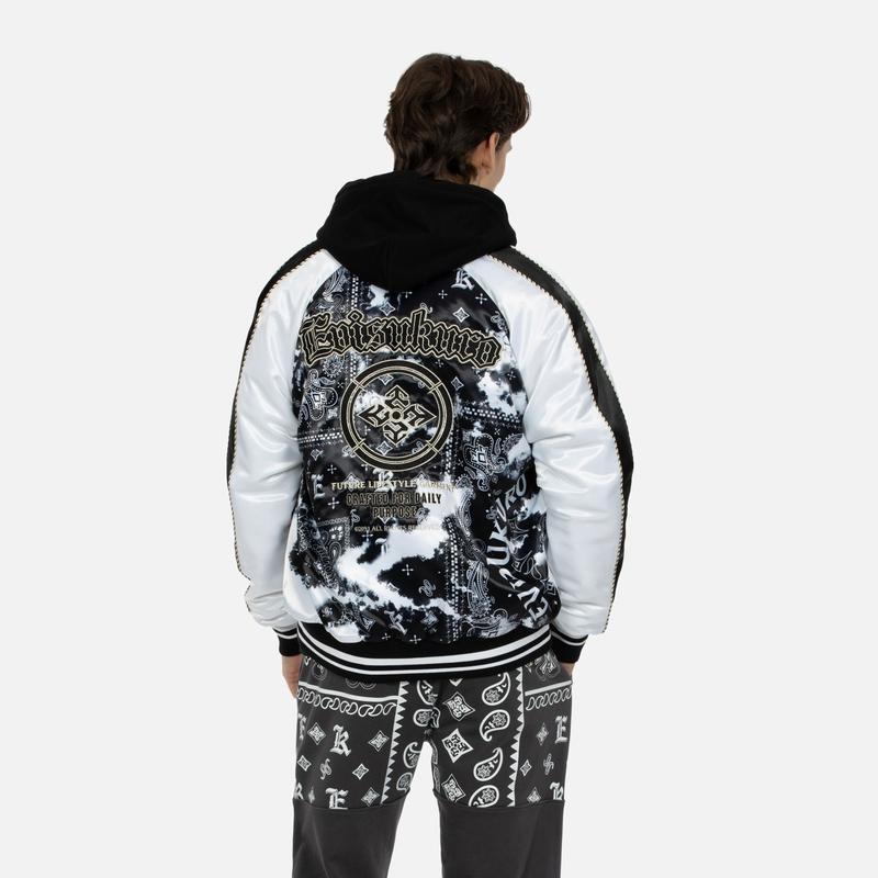 Evisu Aw23 Brand Logo All Over Print Embroidered Yokosuka Jacket Men Jackets Black 2EAGNM3JK5272XXPQ