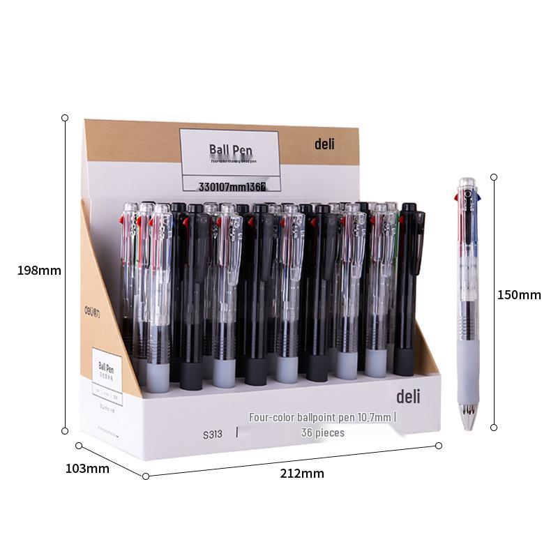 Deli Press-Type Multi-Color Ballpoint Pen, 0.7mm, Click-Action, Oil-Based for Students Bullet Tip 0.7mm