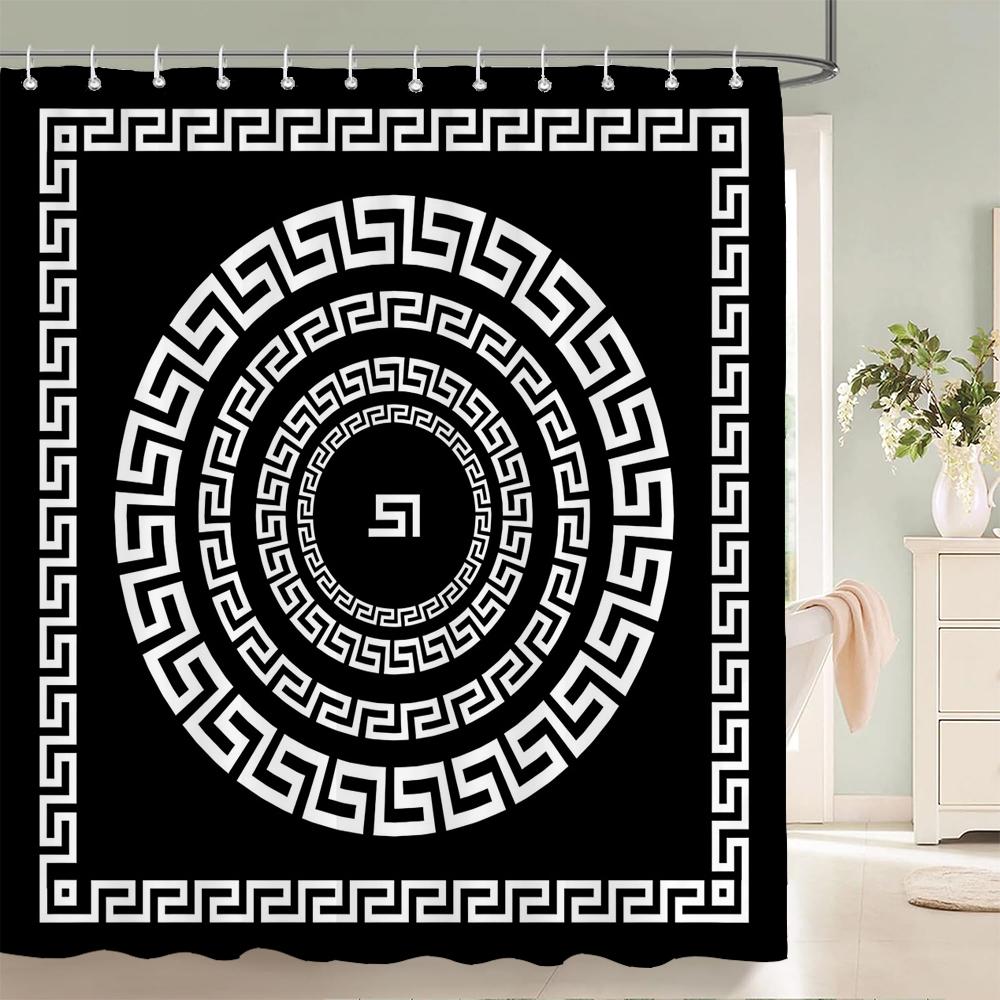 

1 шт. Современная греческая штора для душа с принтом, полиэстеровая ткань, перегородка, занавеска для ванной с крючками, домашняя декоративная занавеска W90xH180cm