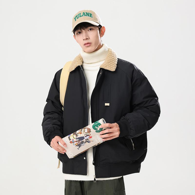 

2025 new fur collar jacket, cotton-padded clothes, 100 towers couple loose padded warm jacket, neutral padded jacket M чорний