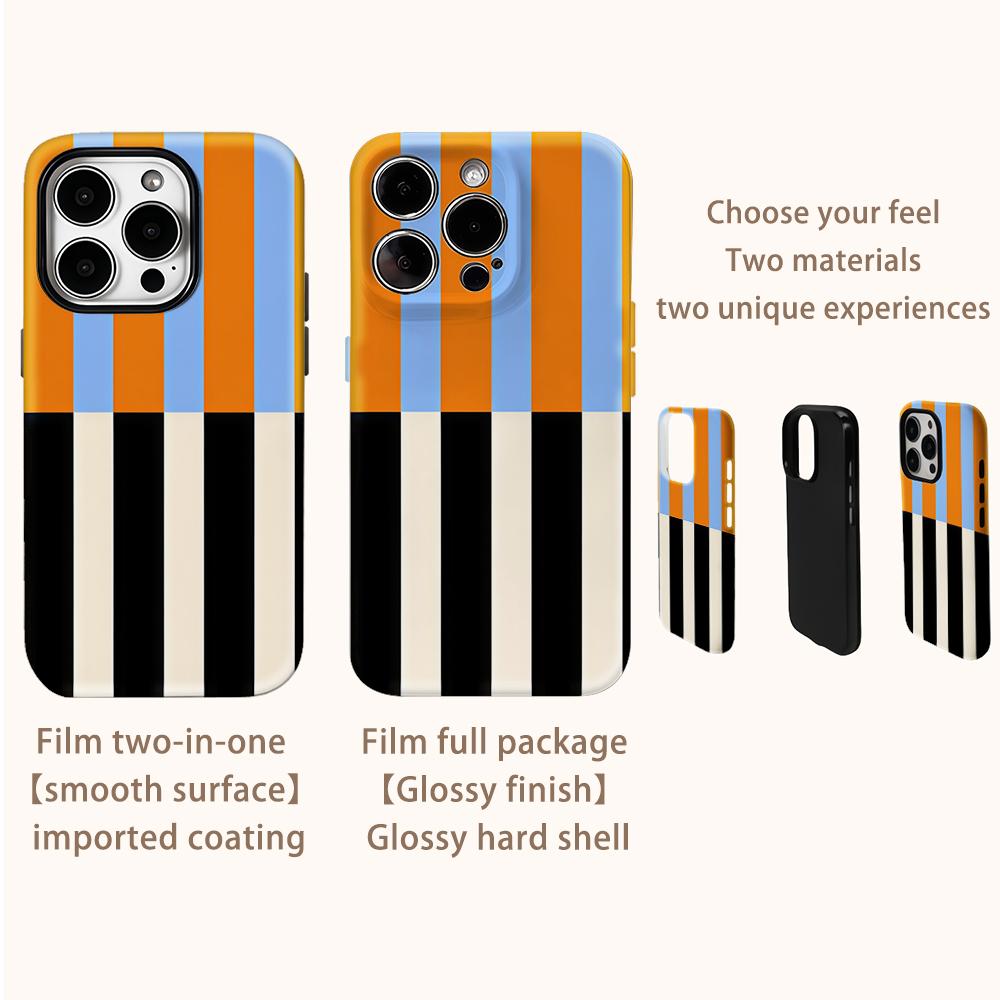 Color-Block Stripes Orange Black Phone Case for IPhone 17AIR 16E 16 15 14 13 12 11 17 Pro Max Plus Double-layer Back Cover