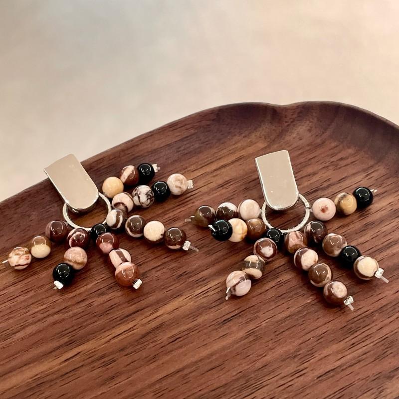 Natural tiger's eye stone series stud earrings for women Maillard exquisite retro earrings niche light luxury high-end temperament earrings