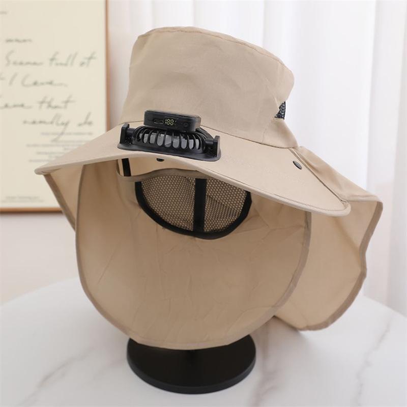 

For Outdoor Camping Fishing Hiking Sunscreen Fisherman Hat Solar Fan Cap Portable Solar Charging Cap Mosquito Insect Proof Hat 58-62cm хаки