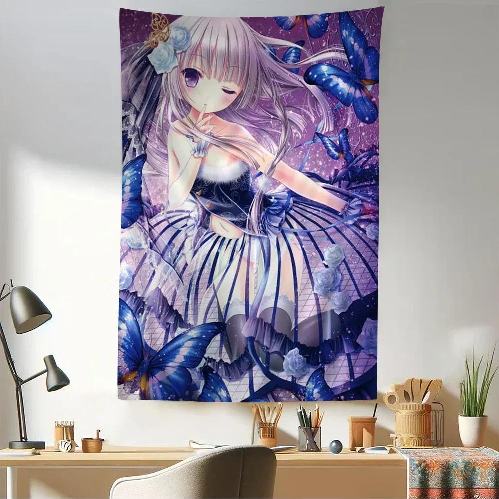 Süße Kleine Loli Anime Seidenkunst Hängend Böhmischer Wandteppich Hängend Tarot Hippie Wandteppiche Wohnheim Japanischer Wandteppich
