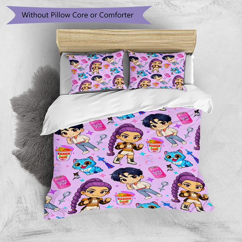 3pcs Duvet Cover Set (1*Duvet Cover + 2*Pillowcase, Without Core),KPop Demon Hunters Print Bedding Set, Bedroom Decor, All‑Season, Birthday Gift