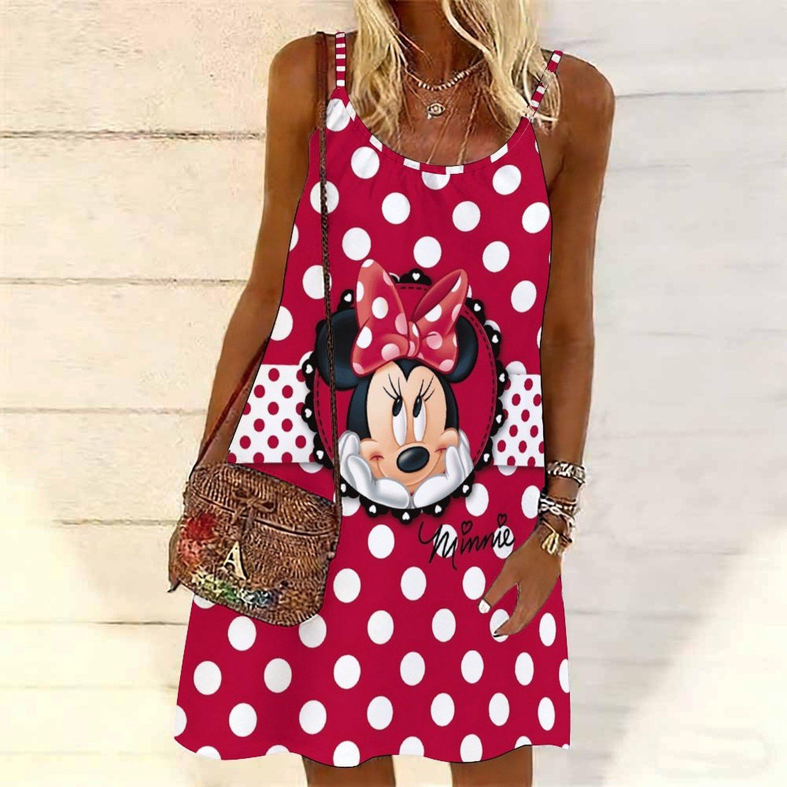 

Women Cute Cartoon Pattern Printed Mini Dress Sleeveless Party Dress Summer Beach Dress Sundress XS красный