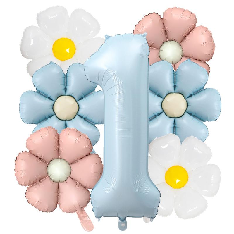 7pcs Matte Finish Daisy Balloon Number Wedding Decor Birthday Party Decoration Aluminum Foil Balloon Baby Shower Decorations
