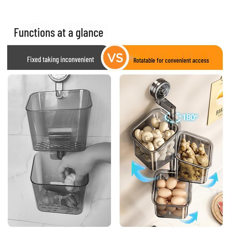 Punch-Free Wall-Mounted Kitchen Storage Basket for Onion, Ginger & Garlic